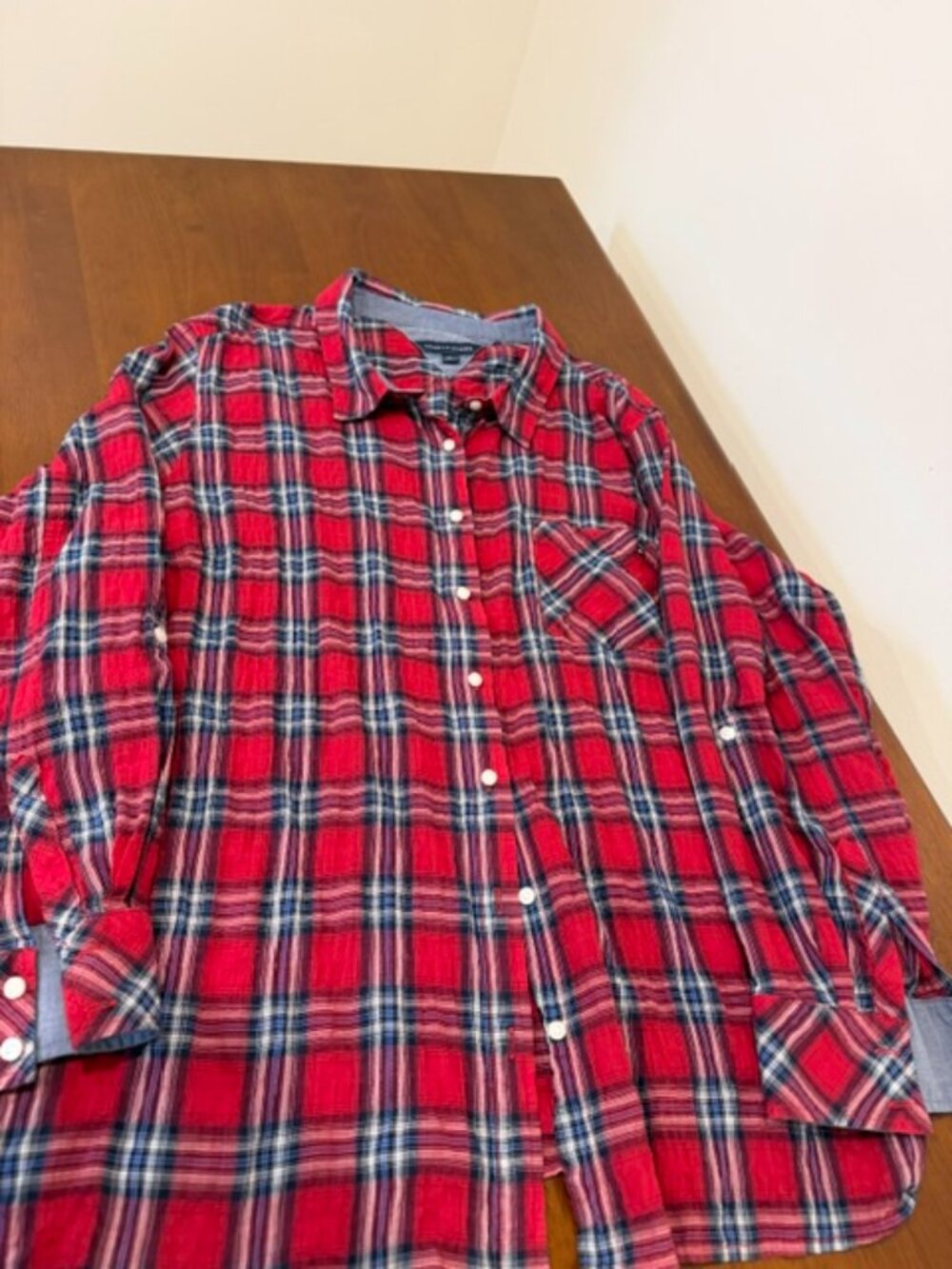 Tommy Hilfiger Red Plaid Gauzy Cotton Button Down Shirt Size 2X